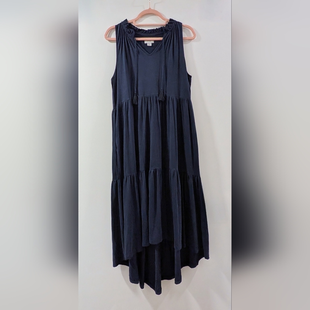 Plume Navy Blue Flowy Layered Sleeveless Sundress